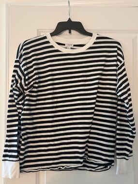 J. Crew Black and White Striped Crewneck Long Sleeve Tee